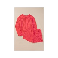 Casual Corded Knit Long Sleeve Top and High Waist Shorts Set - XL thumbnail