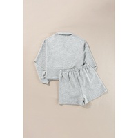 Light Grey Stand Neck Zipped Sweatshirt and Shorts Set - M thumbnail