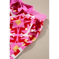 Sachet Pink Geometric Print Long Sleeve Top and Drawstring Shorts Set - M thumbnail