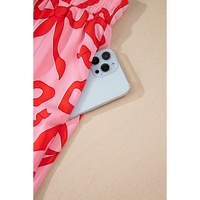 Pink 2pcs Bow Print Shirt Style Long Sleeve Pajama Set - M thumbnail