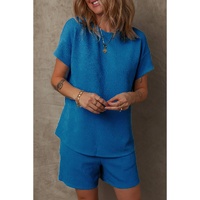 Bluing Solid Textured Crew Neck Short Set - M thumbnail