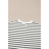 Black white Stripes Printed Half Button Long Sleeve Top and Shorts Set - L thumbnail