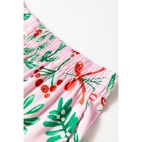 Pink Christmas Berries Plant Print Satin Long Sleeve Pajama Set - L thumbnail
