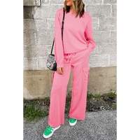 Sachet Pink Solid Color Patchwork Pullover Top and Cargo Pants Set - M thumbnail