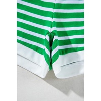 Dark Green Striped Cap Sleeve Tee and Shorts Set - L thumbnail