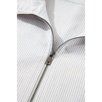 Gray Stripe Zipped up Collar Ruffled Sleeve Tee and Wide Leg Pants 2pcs Outfit - M thumbnail