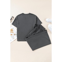 Dark Grey Drawstring Side Crewneck Tee and Loose Pants Set - L thumbnail