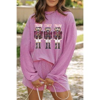 Phalaenopsis Sequin Nutcracker Patched Long Sleeve Corded Christmas Shorts Set - M thumbnail
