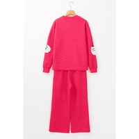 Strawberry Pink Sequin Father Christmas Patched Casual Textured 2pcs Pants Set - XL thumbnail