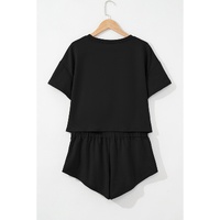 Black 2pcs Cropped Tee and Ruffle High Waist Skort Set - S thumbnail