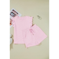 Pink Bow Jacquard Ruffle Sleeve Short 2pcs Outfit - L thumbnail