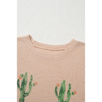 Light French Beige Cactus Forest Waffle Half Sleeve Tee Short Set - S thumbnail