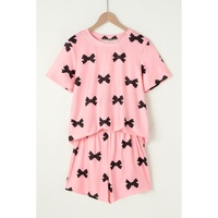 Pink Bow Printed Short 2pcs Lounge Set - S thumbnail