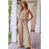 Goat Buttoned Vest Drawstring Wide Leg Pants 2pcs Set - M thumbnail