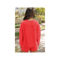 Gold Flame Glittering Heart Graphic Corded Long Sleeve Top 2 Piece Shorts Set - L thumbnail
