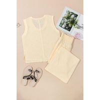 Beige Solid Color Tank Top and Smocked Waist Pants Set - L thumbnail
