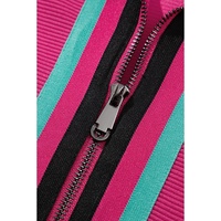 Strawberry Pink Striped Detail Flutter Sleeve Zipped Collar Short Set - L thumbnail