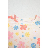 Apricot Floral Print Crop Top Wide Leg Short Set - L thumbnail