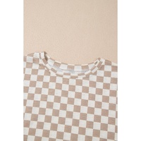 Brown Checkerboard T Shirt and High Waist Skorts 2 Piece Outfit - S thumbnail