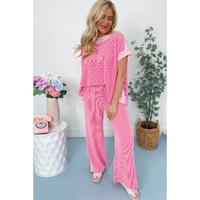 Sachet Pink 2-tone Colorblock Patchwork Corded 2pcs Outfit - M thumbnail