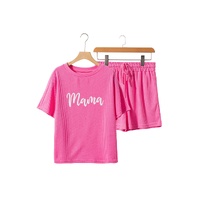Rose Red Waffle mama Embroidered Tee and Drawstring Shorts - L thumbnail