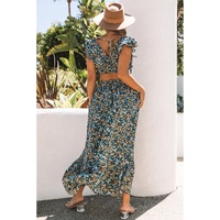 Azura Exchange Floral Ruffled Crop Top and Maxi Skirt Set - S thumbnail