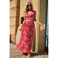 Azura Exchange Floral Ruffled Crop Top and Maxi Skirt Set - L thumbnail
