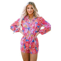 Azura Exchange Multicolor Bold Graffiti Print Shirt Button Romper - S thumbnail