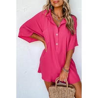 Bright Pink Half Button Collared Loose Romper - L thumbnail