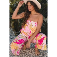 Multicolour Floral Print Ruffled High Waist Tube Top Loose Jumpsuit - M thumbnail