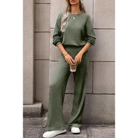 Laurel Green Solid Ribbed Knit Keyhole Back High Waist Jumpsuit - L thumbnail