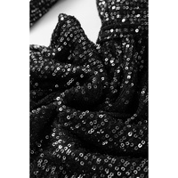 Black Sequined V Neck Wrapped Long Sleeve Romper - S thumbnail