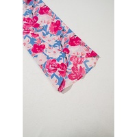 Pink Floral Print Asymmetrical Neckline Single Shoulder Drape Sleeve Belted Jumpsuit - L thumbnail