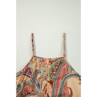 Red Paisley Printed Spaghetti Straps Elegant Wide Leg Jumpsuit - L thumbnail
