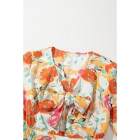 Orange Blooming Floral Print Front Tie Romper - L thumbnail