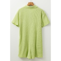 Meadow Mist Green Textured Short Sleeve Patched Pocket Buttoned Shirt Romper - L thumbnail