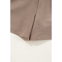 Dark Khaki Textured Short Sleeve Half Zip Drawstring Waist Romper - L thumbnail