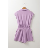 Orchid Bouquet Short Sleeve Zipper Collared Elastic High Waist Romper - L thumbnail