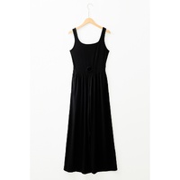 Black Peekaboo Wide Leg Square Neck Sleeveless Jumpsuit - L thumbnail