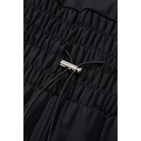 Black Plain Sleeveless Loop Drawstring Cinched Waist Romper - M thumbnail
