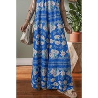 Blue Floral Print Wide Leg Sleeveless Jumpsuit - L thumbnail