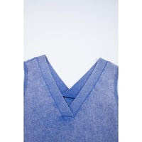 Sky Blue Mineral Wash Pocketed Sleeveless V Neck Loose Romper - S thumbnail