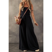 Black Drawstring Wide Leg Cargo Pockets Sleeveless Jumpsuit - XL thumbnail