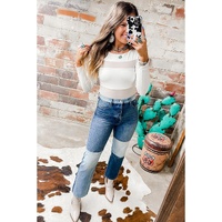 Azura Exchange White Mesh Patchwork Long Sleeve Bodysuit - M thumbnail
