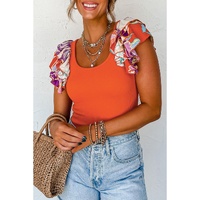 Orange Ribbed Knit Tiered Ruffled Sleeve Bodysuit - L thumbnail