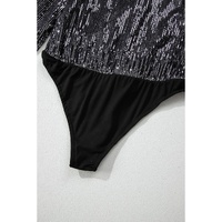 Black Sequin Mesh Long Sleeve Surplice Neck Bodysuit - L thumbnail