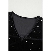 Black Velvet Beaded Long Sleeve V Neck Bodysuit - S thumbnail
