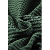 Blackish Green Waffle Knit Slim Fit Wrap V Neck Bodysuit - S thumbnail