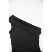 Black Solid Color Pleated One Shoulder Bodysuit - L thumbnail