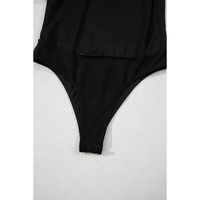 Black Heart Shape Mesh Patchwork Square Neck Bodysuit - L thumbnail
